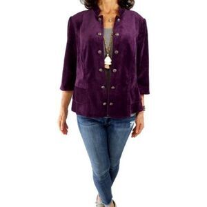Roz & Ali Purple Corduroy Open Front Ruffle Peplum Hem Jacket Size Small